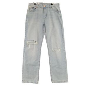 NWT GARAGE DENIM Distressed Slouchy High Rise Straight Leg Blue Jeans SIZE 9 29